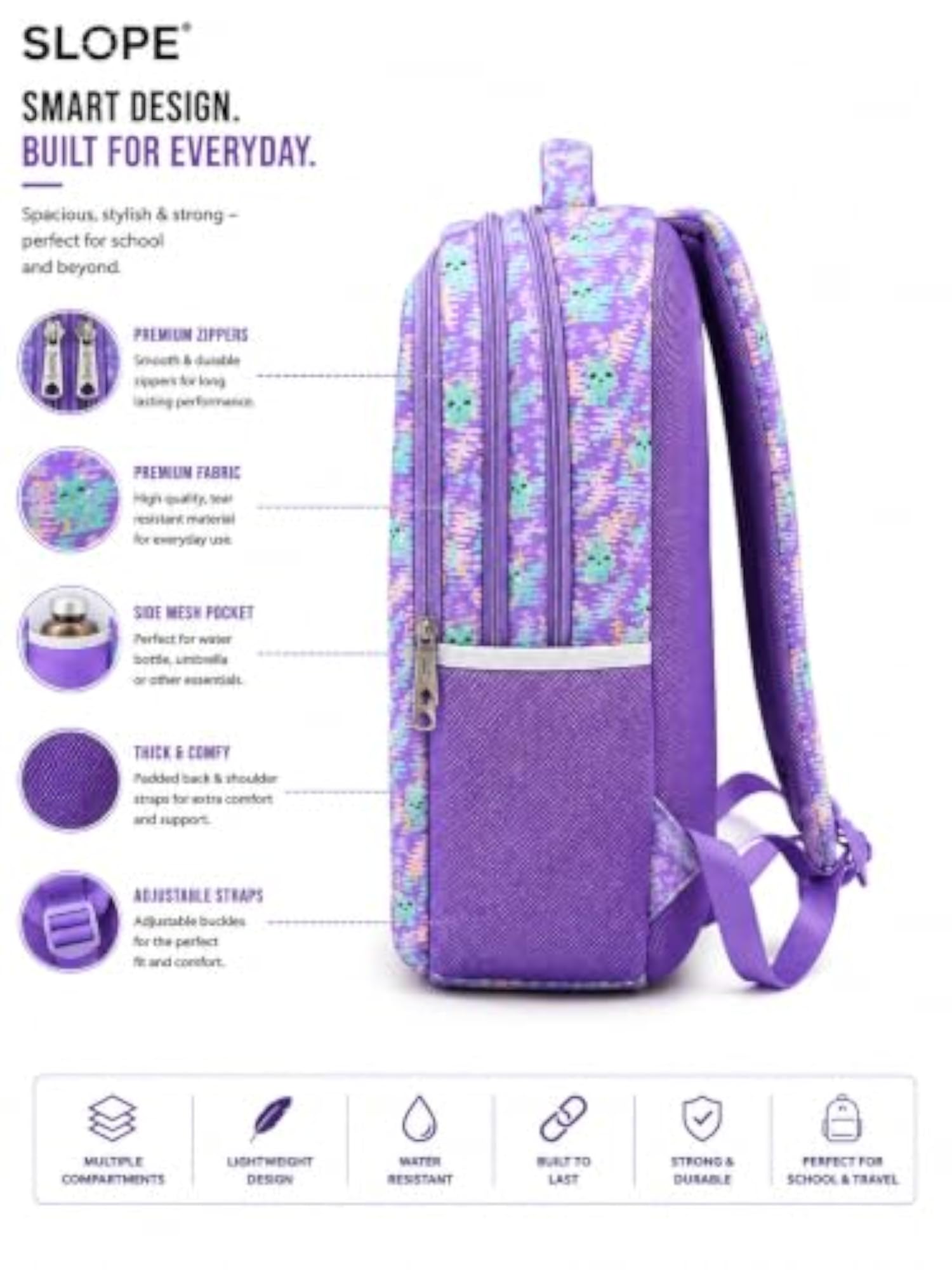 Kids School Backpack, Purple Cute Print Stylish Bag