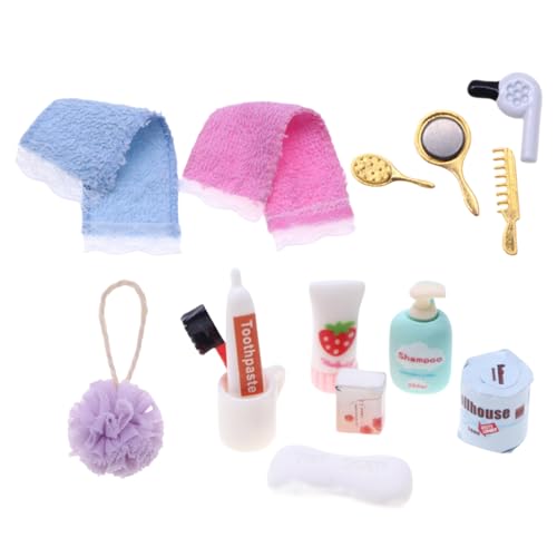 Juego De Vanidad De Baño Miniatura - 1:12 Doll House Accesorios con Cepillo De Dientes, Secador De Pelo Y Pasta Dentífrica | Decoración Del Hogar Realista, Minúsculas Esenciales De Baño, Mini-d
