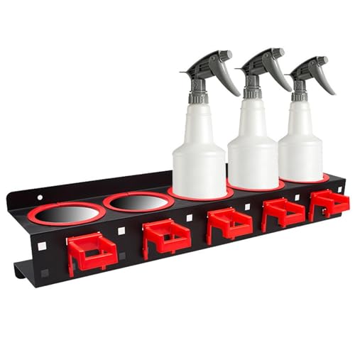 Estante de herramientas de lavado de coche, estante de almacenamiento de botellas de aerosol, colgador de metal montado en la pared para botellas de spray, latas de riego, herramientas de detalles de