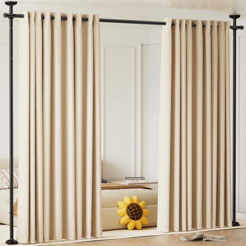 Bonpally Room Divider Curtain Rod No Drilling Room Separator for Space Partition 4-10ft (H) 28-70 inch(W) Adjustable Heavy Duty Temporary Wall Divider Floor to Ceiling Tension Rod Black