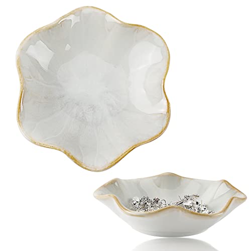 Shuixiong Ceramic Jewelry Dish Tray, Arc Trinket Dish Holder, Storage Plate for Ring, Necklace, Bracelet and Earrings, Bedroom Decorative Gift For Friends, Classmates(White)