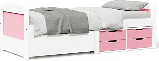 BOWEKAM Cama para el hogar y el jardín con 5 cajones sin colchón, color blanco y rosa, 90 x 200 cm, elección de muebles