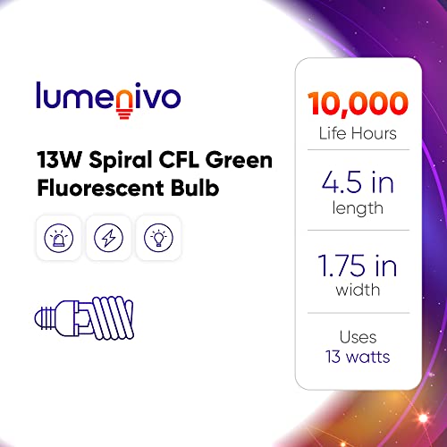 13 Watt Spiral Cfl Green Light Bulb By Lumenivo - 13W Outdoor Green Light Bulb For Patio, Porch, Christmas Lights, Decorative Lighting, And Parties - E26 Medium Screw Base - 120V - 1 Pack #TOP7