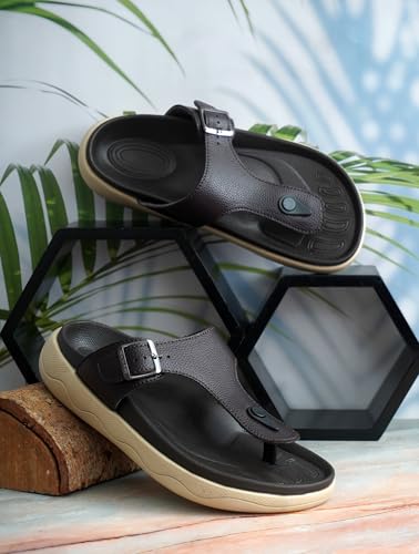 Image of HEALTH FIT Extra Soft Premium Classic Cushion Sliders /with Adjustable Buckle Strap & Light Weight Anti-SkidWaterproof Luxurious Slippers for Men's HF121
