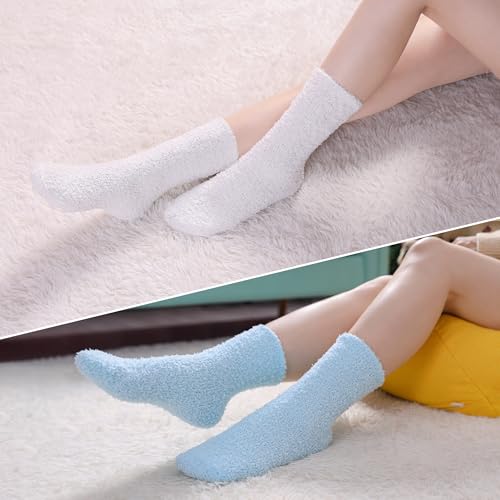 Image of CHOWISH Womens Fuzzy Slipper Socks Super Soft Microfiber Fluffy Cozy Winter Warm Fuzzy Crew Socks