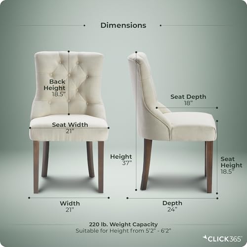 Finch Elmhurst Modern Button-Tufted Dining Chair, Elegant High Back Upholstered Fabric Accent, Set of Two, Cream by Finch - Image 3