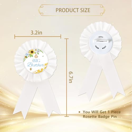Image of Bee Big Brother Tinplate Badge Pin, Brother To Bee Button Pin, White Rosette Award Ribbon Pin for Gender Reveal /What Will It Bee Party, Gifts for Bee Themed Baby Shower Party Celebration