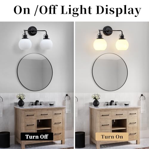 Image of 16 inch Bathroom Vanity Light, 2-Light Black Vanity Lighting Fixture Over Mirror,Modern Wall Mount with Milk White Globe Glass Shade for Bathroom,Dressing Room.16 L x 6.75 inch W x 10.5 inch H .BD045-2-BK