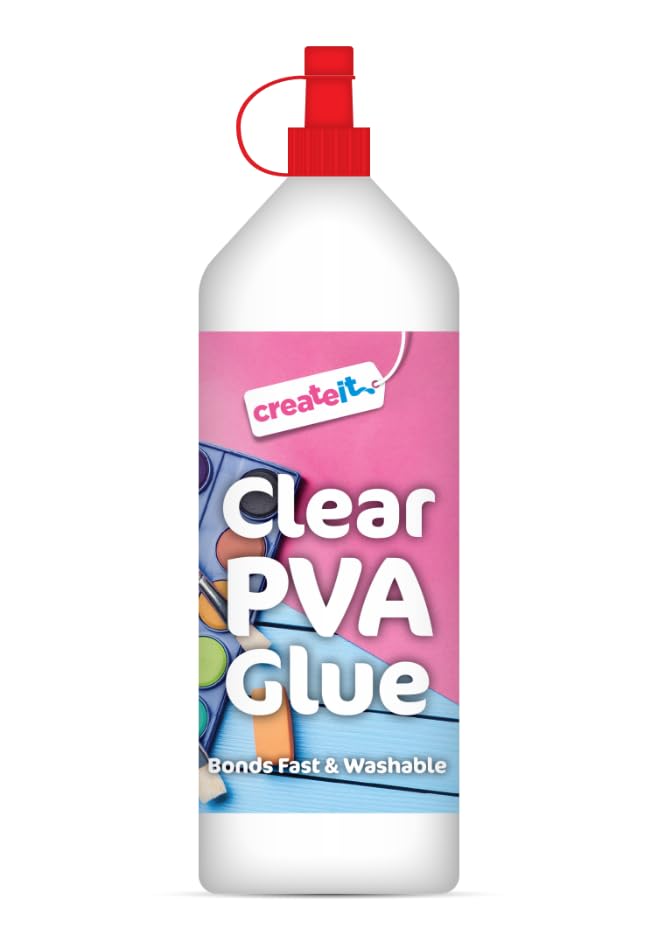 DWD Create 1 Litre Clear Strong, Tacky PVA Multi Purpose Kid's Craft Glue for Art, Toddler Craft, School Supplies, Woodwork, Home Projects, DIY, For Paper, Wood, Card, Fabric, Bonds Fast & Washable