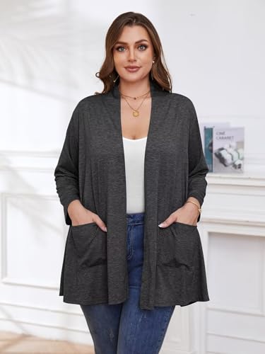 Image of BELAROI Plus Size Lightweight Cardigan Sweaters for Women Casual Open Front 3 /4 Sleeve Cover Up
