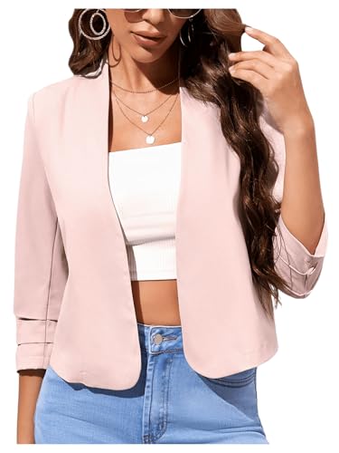 Milumia Women 3/4 Sleeve Open Front Jacket Office Work Business Crop Blazer