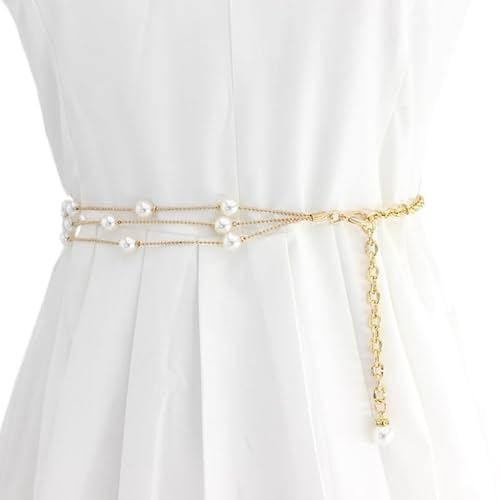 FAIRYGATE Gürtel Damen Taillengürtel Mode Taille Kette Handgemachte Perlen Hochzeit Braut Perle Hochzeitskleid Schärpe Gürtel Perle, DA6412