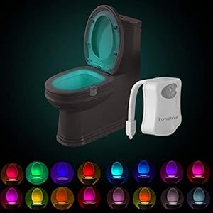 Powerole Lot de 1 Lampe Toilette Veilleuse Capteur de lumière PIR Motion Sensor Éclairage changeant de couleur imperméable à l’eau 16 Couleurs LED veilleuse de toilette pour enfants