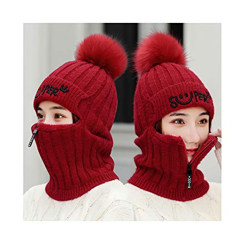 MZOX Warm Strickmütze, Wintermütze Mit Schal, Skifahren Hat Outdoor Sports Hat Sets, Frauen Wooly Knit Caps Schädel Stretch Ski Winter-Hut Cover