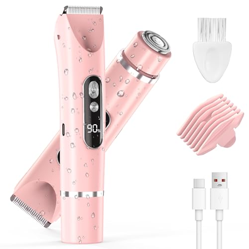 BOYUNSHI Lady Shavers for Women 2-in-1 Facial Hair Remover & Painless Electric Razors with Built-in LED Light IPX7 Waterproof Dual Head Shaver Woman for Ladies Pubic Face Body Legs Underarm