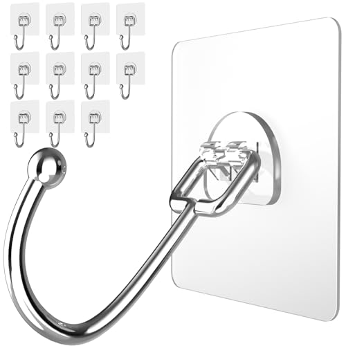 Latoxcaa Large Adhesive Hooks 12-Pack, Heavy Duty Wall Hooks for