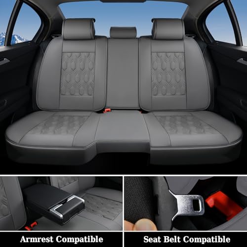 Image of Coverado Dodge Ram Seat Covers, Waterproof Leather Car Seat Covers Full Set, Custom Fit for 2009-2026 Ram 1500, 2010-2026 2500 /3500 Crew Mega Cab, with Curved Bench, Gray