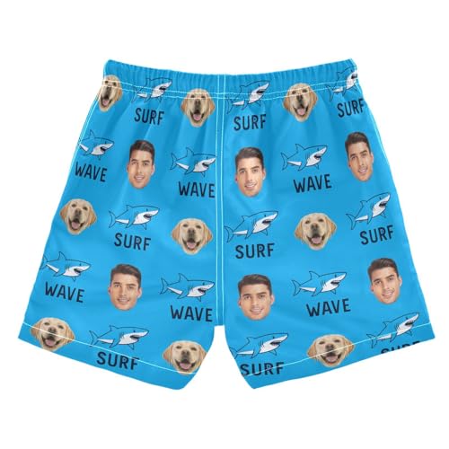 Custom Father Son Matching Swim Trunks Funny Shark Personalized Dad and Son Matching Swim Trunks Board Shorts Ligth Blue2