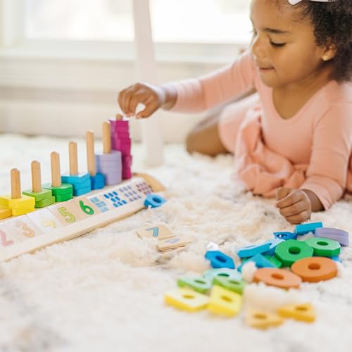 Melissa & Doug Counting Shape Stacker Wooden Educational Toy With 55 Shapes and 10 Number