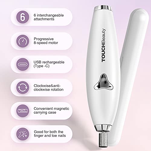 TOUCHBeauty 6 in 1 Kabellos Elektrisch Maniküre Set mit Magnetischer Aufbewahrungsbox, Handgehaltener Nagelfräser… – Bild 3