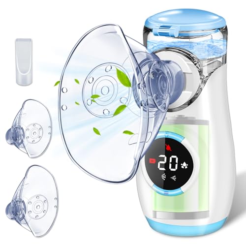 BIAOQINBO Nebulisateur pour Adultes et Enfants,Nebulisateur Portable Silencieux avec Ecran Digital,Nébuliseur Rechargeable Inhalateur Aerosol Medical Electrique avec 2 Masques et Embout Buccal