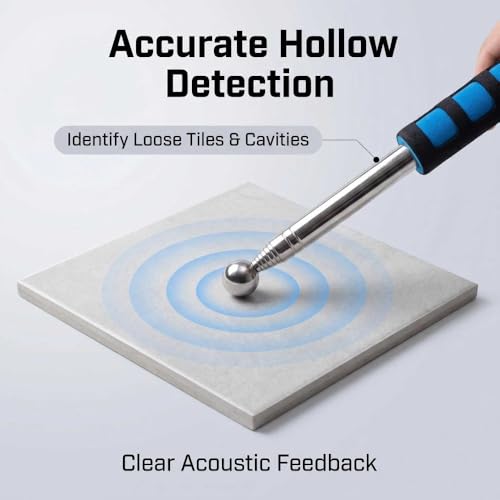 Miniatura 5 de 1 Martillo Telescópico Azul Para Detección De Azulejos, Varilla De Acero Inoxidable De 1,15 M Con Mango De Esponja Antideslizante Para Inspección De Paredes Y Cavidades, Detector De Superficie Hueca