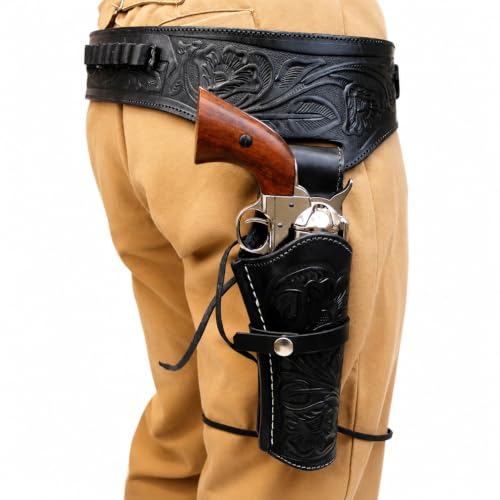 Western Cowboy Gun Belt and Holster for Men, Right-Hand (Black, 34"-36")