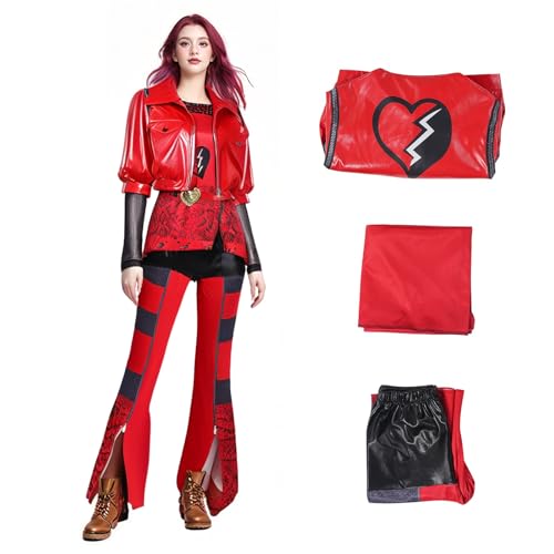 Womens The Rise of Red Costumes Red Leather Coat Pants Outfit Halloween Party Princess Red Costume S