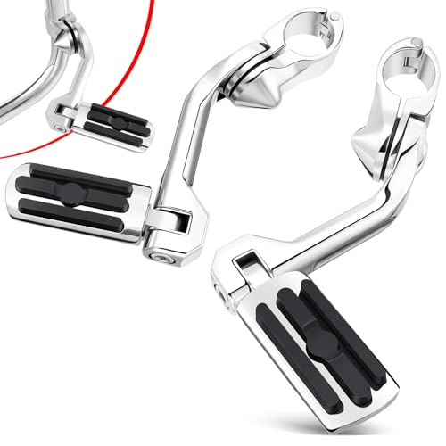 Image of Benlari Motorcycle Adjustable Highway Footpegs Style 2 Chrome Long Angled Fit for Harley Touring Street Glide Softail Dyna Sportster fits 1 inch(25mm) 1-1 /4 inch(32mm) Engine Guard