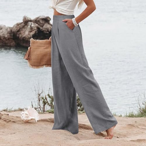 Wide Leg Dress Pants for Women Business Casual Elastic Waist Comfy Work Pants Baggy Lounge Pants Trousers with Pocket3