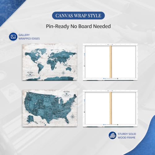Image of IPIC Vintage Teal World Maps for Wall, World Map Canvas, Size 42x28 in