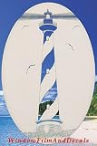 Hatteras Lighthouse Oval Etched Window Decal Vinyl Glass Cling - 10.5" x 16" - White with Clear Desi