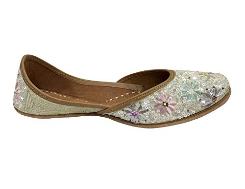 Stop n Style Ladies Crystal Work Punjabi Jutti Ethnic Mojari Handmade Rajasthani Juti White Multi by Stop n Style - Used condition - Image 6