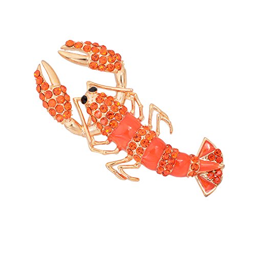 Fenni Red-Orange Crystal Rhinestone Lobster Pin Vintage Inspired Animal Brooch