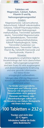 Doppelherz Magnesium + Calcium + Kalium - hochdosiertes Magnesium als Beitrag für die normale Muskelfunktion und das Elektrolytgleichgewicht - 100 Tabletten