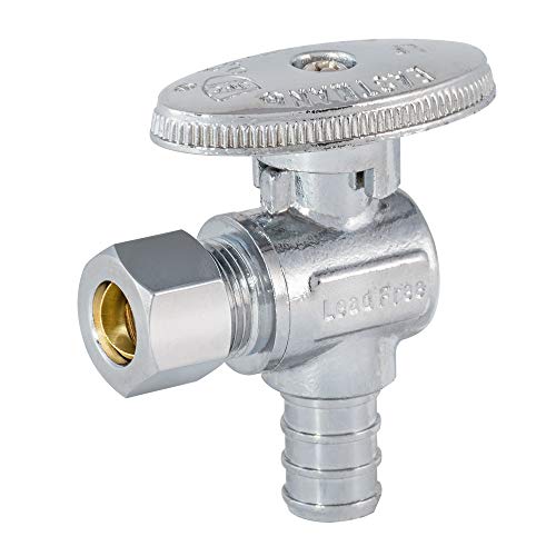 Image of Eastman SpeedFlex Quarter-Turn Angle Stop Valve, 3 /8 Inch OD Compression x 1 /2 Inch Crimp PEX, Chrome Plated, 10727LF