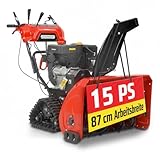 HECHT Schneefräse Benzin – 87 cm Arbeitsbreite – 2-stufig – 51 cm Arbeitshöhe – 15 m Auswurfweite – mit E-Start, Raupenantrieb, 6-Vorwärts- & 2-Rückwärtsgänge, LED-Scheinwerfer, Griffheizung