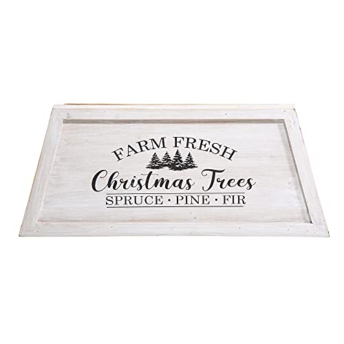 Glitzhome 26" L Washed White Wooden Tree Collar, Rustic Trapezoid Tree Stand Cover Farm Fresh Christmas Tree Skirt Box #TOP5