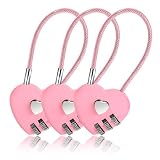 3 PCS 3 Digit Combination Padlock Heart Combination Locks Pink Code Lock with Steel Wire Rope Mini Luggage Locks Love Locker Lock Cute Combo Lock for Backpack Luggage Lockers Jewelry Boxes