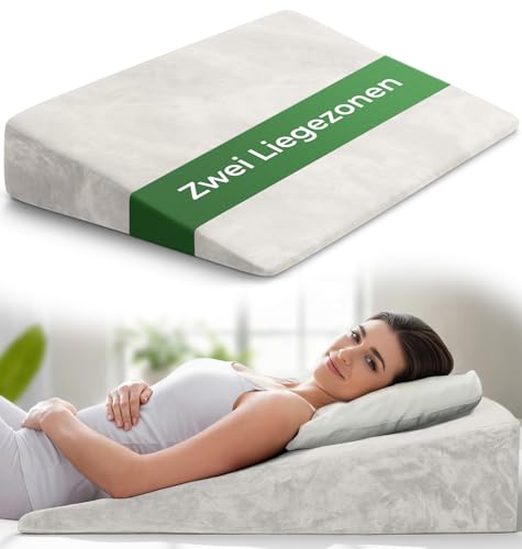 Keilkissen für Bett und Couch, Matratzenkeil, Reflux Kissen [mit 2 Liegezonen], Lesekissen zur Schlaferhöhung Rückenkissen als Bettkopfteil, Betterhöher, Rückenstützkissen, Beinkissen oder Venenkissen