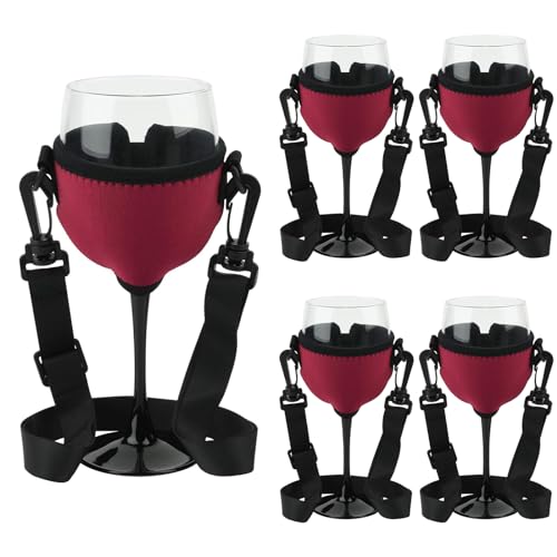 Sprießen 5 Stück Weinglashalter Zum Umhängen - Tragbar, Verstellbar, Stoff - Halstrageband für Weinhalter