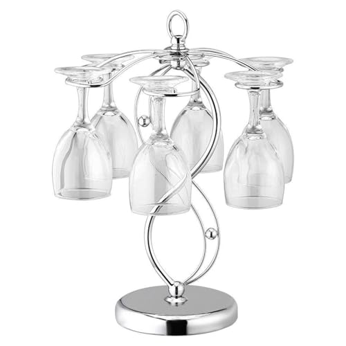 JIUSEGE Tabletop Wine Glass Rack – Freestanding Metal Stemware Holder for 6 Glasses, Upside-Down Countertop Goblet Drying & Display Stand for Kitchen, Bar, Dining Room