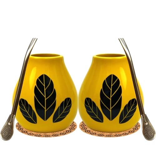 Yerba Mate-Tee Kalebasse Set für zwei ● 2x Mate tee becher HOJA...