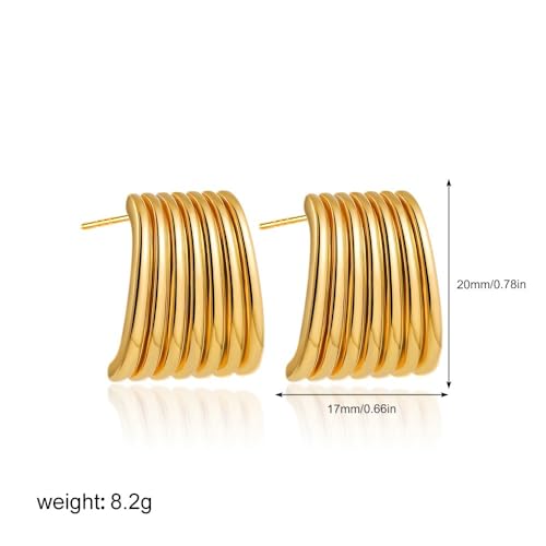Gold Chunky Statement Stud Earrings for Women，Square Vintage Earrings Trendy2