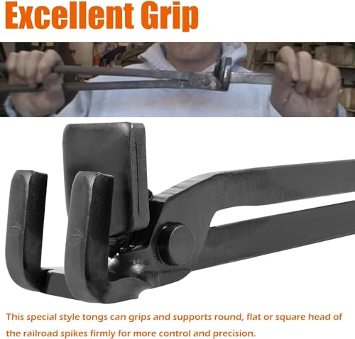 Blacksmith Tongs Quick Railroad Spike Tongs, RR Spike Head Tongs for Holding Railroad Spikes About 38.5cm (15in) Total Long - Image 3