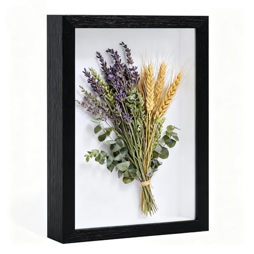 3D Shadow Box, 21 x 29.7cm Picture Frame, Deep Box Photo Frame Deep Frames Display Boxs Wooden Deep Boxs Square Photo Frames for Medal Flower & Crafts Display(Black)
