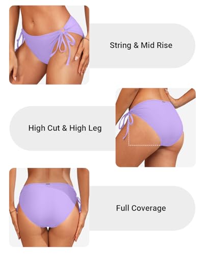 Image of Zmart String Tie Side Bikini Bottoms - Women Full Coverage Swimsuit Bottom Mid Rise Mid Waist Swim Bathing Suit Bottom