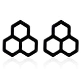 YINLIN Tiny Hexagon Honeycomb Stud Earring Bee Hive Stainless Steel Jewelry (black)