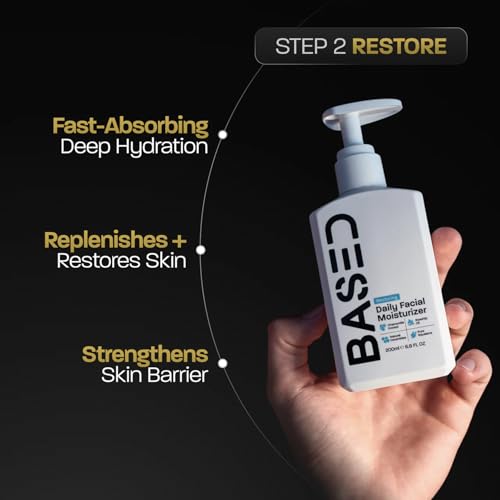 Image of BASED Skincare Trio - Daily Facial Cleanser, Moisturizer & Skin Revival Spray - Complete Men's Skincare System - Hypochlorous Acid, Bamboo Charcoal & Ceramides - All Skin Types
