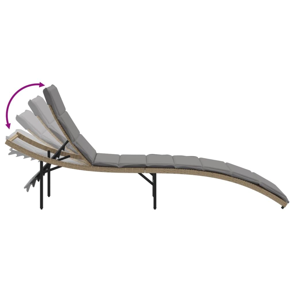 Lettino Prendisole Beige con Cuscini Grigi 55x199x50 cm Polyrattan Letto Solarium Regolabile 3 Posizioni Robusti da Giardino Esterno Poltrone Relax Lounge con Struttura Acciaio Resistente UV 110 kg